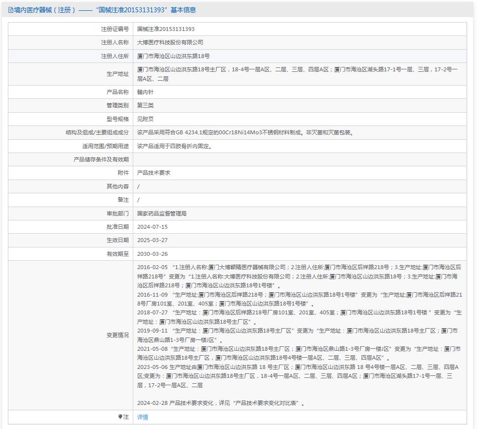 大博医疗髓内针